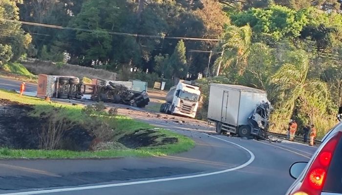Candói - Colisão entre três caminhões deixa um morto na BR-277 